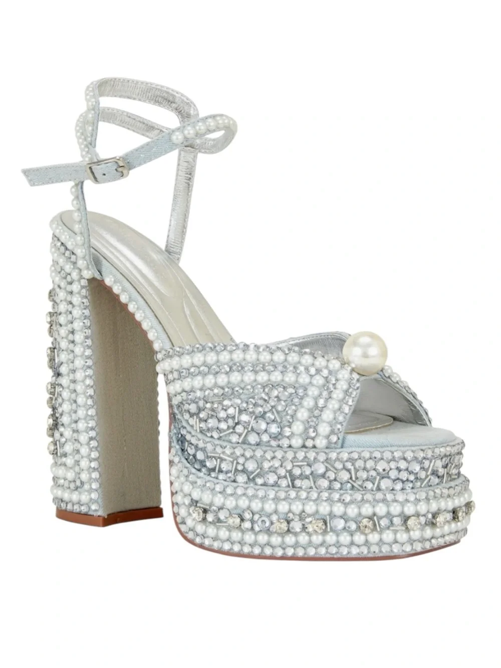 Azalea Wang Something Blue Platform Heels Crystal Pearl Sandal Size 6